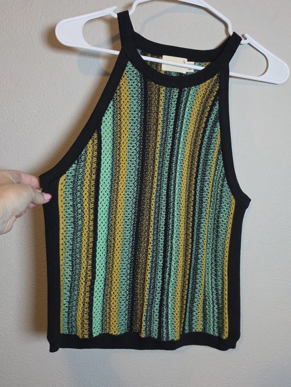 ​Nation LTD Mari Crochet Stripe Halter Top Size M Jungle Stripe Pima Cotton Boho - Picture 6 of 9
